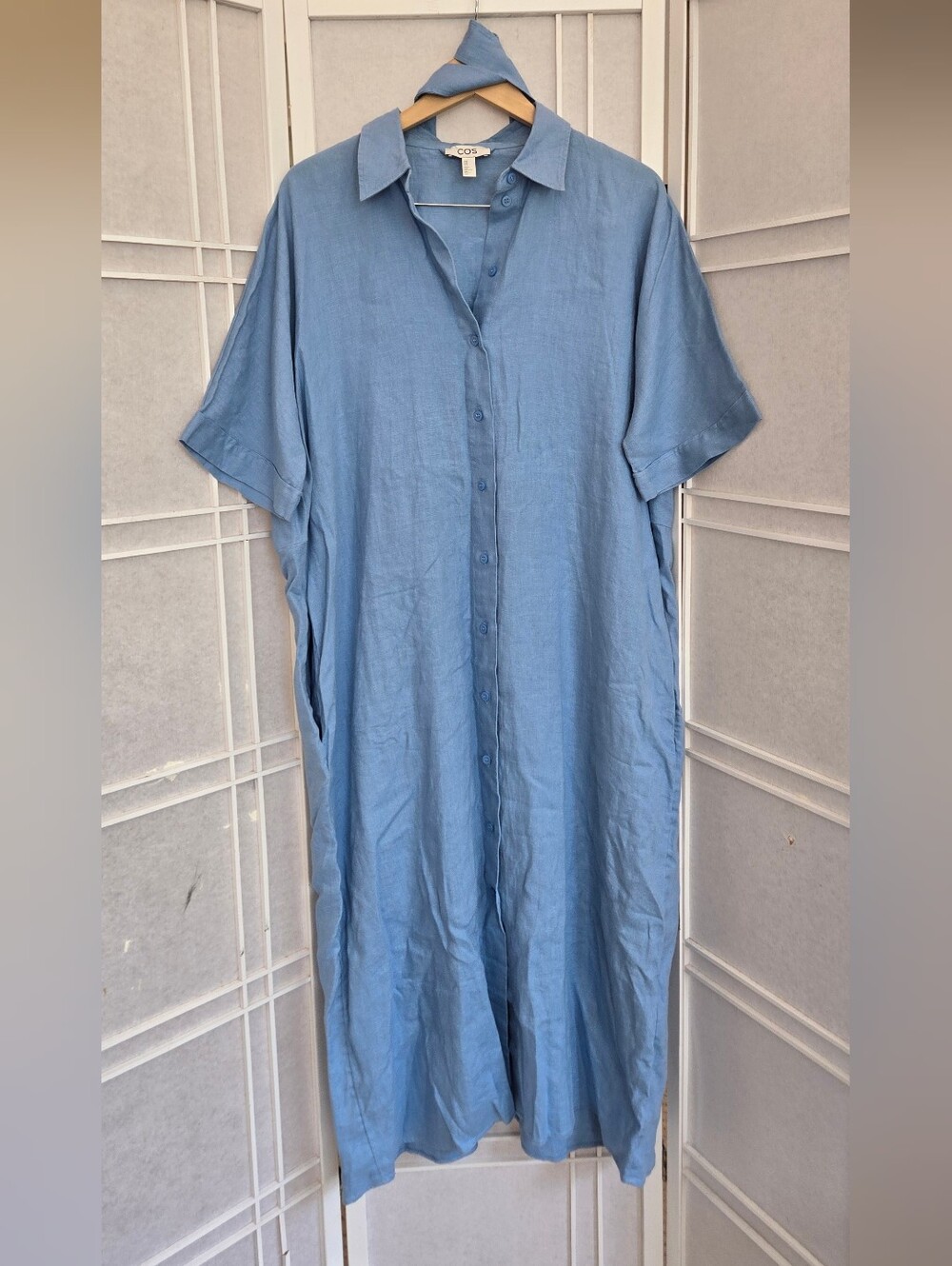 COS Light Blue Linen Button-Down Shirt Dress